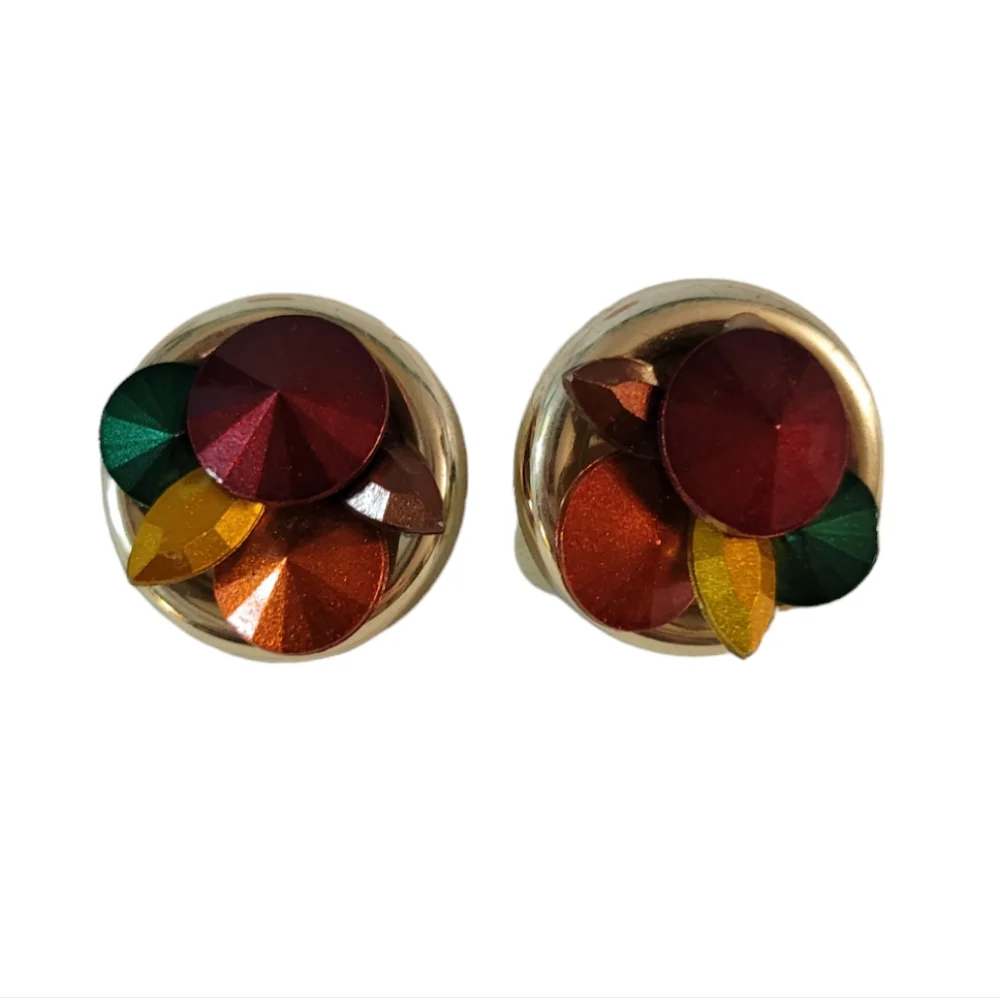 Vintage Multicolored Clip On Earrings Acrylic